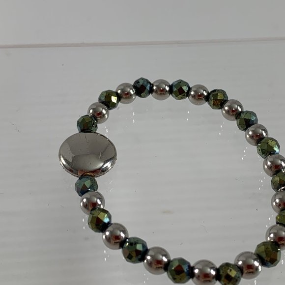 Rustic Cuff Beaded Stretch Bracelet Silver Tone Gray - Picture 5 of 7